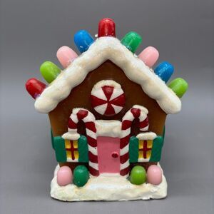 Vintage Gingerbread House Candle Gumdrops Candy Canes Glitter Christmas Decor
